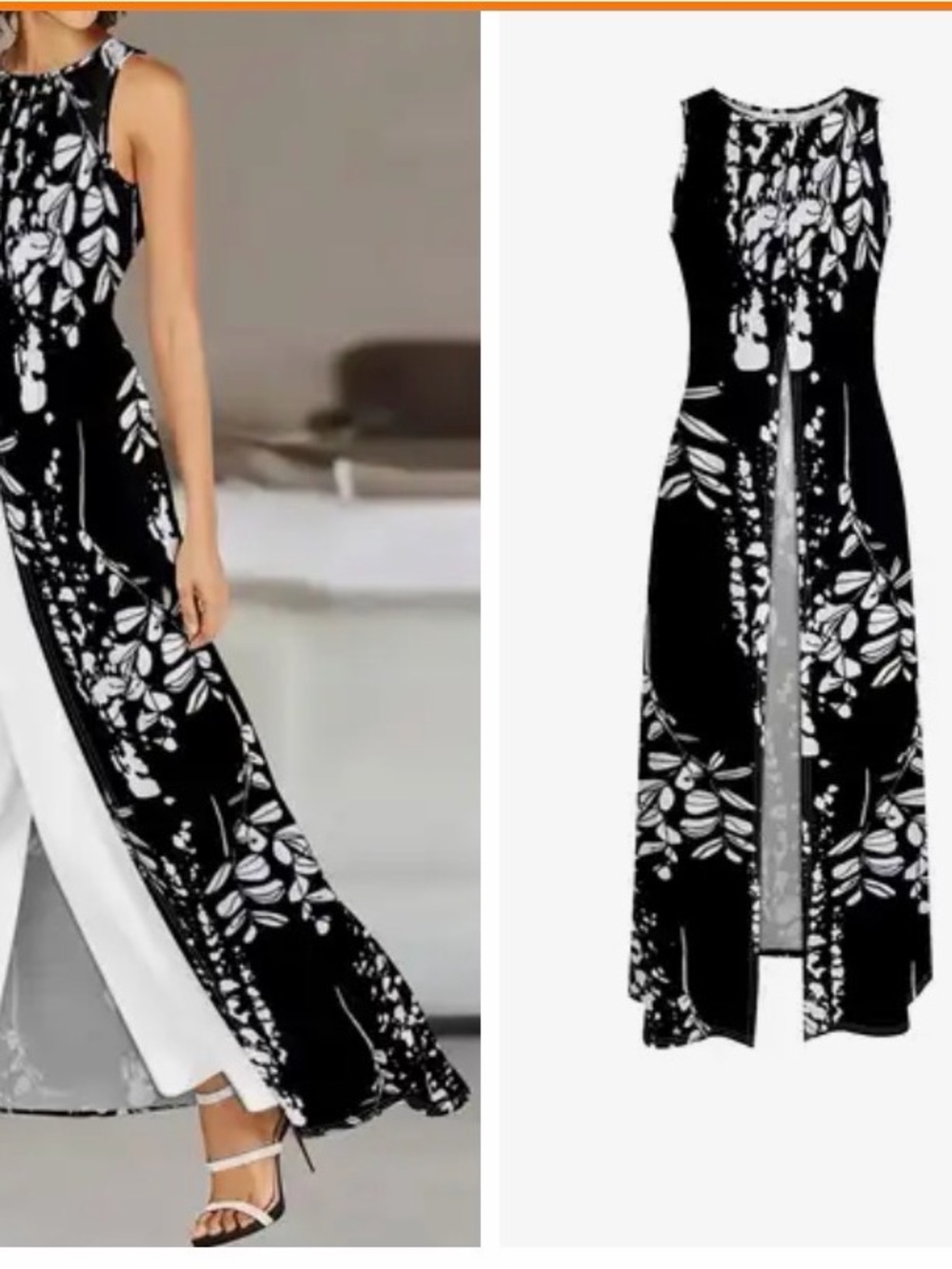 Sleeveless Black & White Floral Maxi Dress
